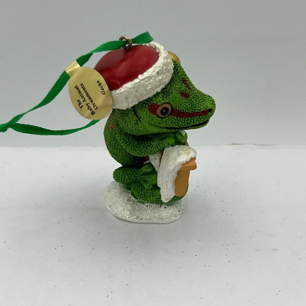 Danbury Mint Baby Animal Ornaments Green Gecko Christmas North Pole Lizard Decor
